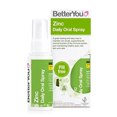 BetterYou Zinc Oral Spray Supplement, Fast Acting Zinc Bisglycinate Chelate Supplement for Immune System Support, 1-Month Supply, Made in The UK, Natural Lemon and Lime Flavour