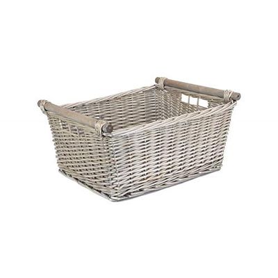 Red Hamper Extra Large Grey Wash Wooden Handled Storage Basket, Wicker, Length 51 x Width 41 x Height 23cm