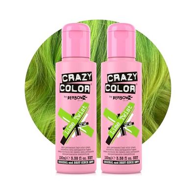 Crazy Color Vibrant Lime Twist Semi-Permanent Duo Hair Dye. Highly Pigmented Lime Green Conditioning & Oil Nourishing Vegan Formula | No Bleach or Ammonia | 200ml