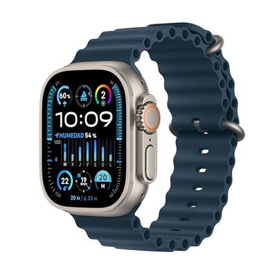 Apple Watch Ultra 2 [GPS + Cellular] Smartwatch con Caja de Titanio Resistente de 49 mm y Correa Ocean Azul. Monitor de entreno, GPS de Alta precisión, botón Acción, autonomía Extraordinaria