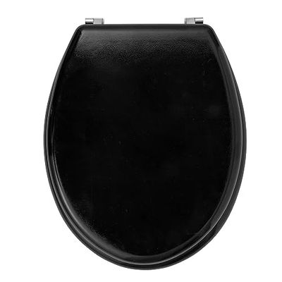 Beldray LA032355BLKFEU7 Siège de toilette en bois – ovale avec couvercle, à la plupart des toilettes, charnières durables en acier inoxydable, rapide à installer, facile à nettoyer, noir, 360 x 428 mm
