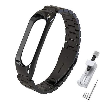 Simpeak roestvrij stalen banden compatibel met Xiaomi Mi Band 5 Smartwatch polsbandjes Sport Band Accessaries Bandjes Vervanging voor Mi5 - Zwart