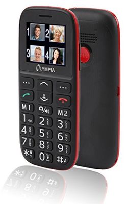 Olympia 2214 Bella Mobiele Telefoon, Seniorentelefoon met Grote Toetsen, Noodoproepknop, Geschikt Voor Senioren, Grote Toetsen, Zwart/Rood