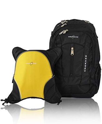 Obersee Baby-Boy's O3BBPCA019 Bern Diaper Backpack, Shoulder Bag, with Food Cooler, Clip to Stroller (Black/Yellow), One Size
