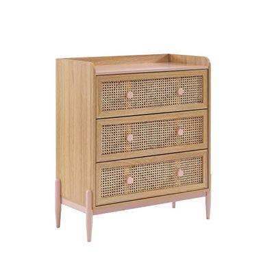 BAÏTA Kindercommode Pablo roze en rotan riet
