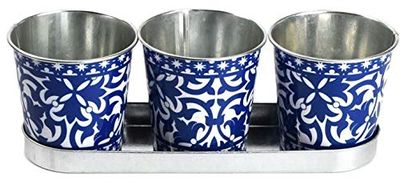 Fallen Fruits Portugees 3 decoratieve potten op lade, ideaal voor kruiden, blauw & wit