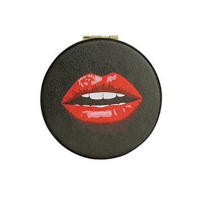 Portico Designs Ltd Emily Brooks Kiss Me Quick Compact Handbag Mirror Black Round Diameter 7.5cm