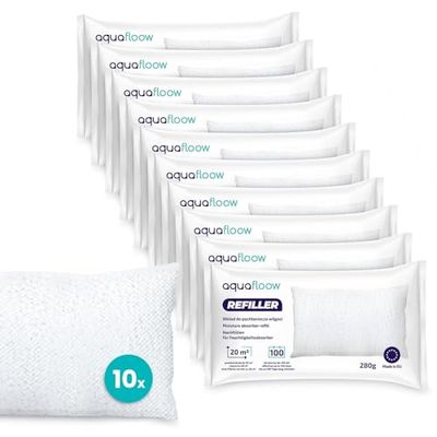 Aquafloow Navulzak Granulaat 10x280 g, Nnavulverpakkin voor Ruimteontvochtiger | voor Ruimtes tot 20 mΒ², Voorkomt Schimmel, Onaangename Geuren, Beschermt Muren