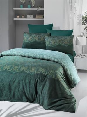 Nuit Des Rêves Luxurious Satin Double Quilt Cover Set (200 x 200 cm), 100% cotone, 210 thread Count, Verde/Bianco/Giallo | Lavabile in lavatrice, Envelope & Button Closure Elegant