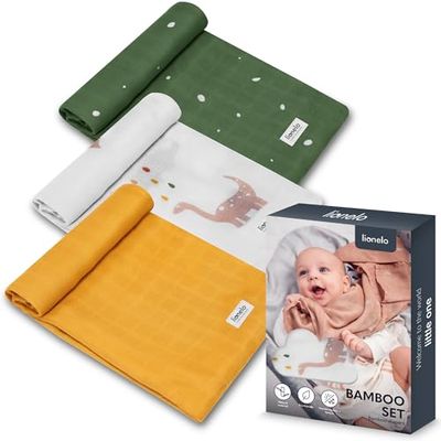 lionelo Bamboo Set 3 Piezas Mantas envolventes de bebé Naturales de algodón de bambú 70x70 Desde el Primer día de Vida, antibacterianas, antifúngicas, higroscópicas arrullo de bebé, Suave, Blando
