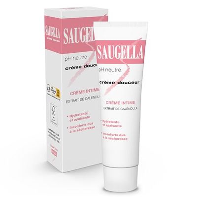 Saugella - Crème Douceur - Crème hydratante Intime - Apaise les démangeaisons et les sensations de brûlures – Maintient une flore intime hydratée et équilibrée - 30 ml