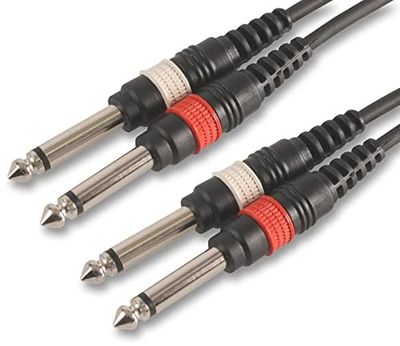 Pulse PLS00130 6.35 mm (1/4 Inches) Mono Jack 2x Plug to 2x Plug Lead, 3m, Black