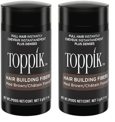 TOPPIK Fibres Capillaires Densifiantes à base de Kératine, Châtin foncé - 3g - Cheveux à l'Aspect Naturellement plus Epais – Pour densifier Racines, Ligne Frontale, Barbe, Calvitie (Lot de 2)