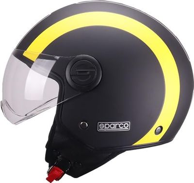Sparco Riders Sp601, Moto Demi-Jet, Casco Scooter Omologato ECE 22.06, Peso & Dimensioni Ridotte per Città e Sottosella Unisex Adulto, Nero/Giallo (Opaco), XL