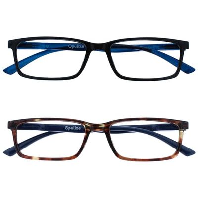OPULIZE See - Occhiali da Lettura Filtro Set da 2 Luce Blu Montatura Stretta Cerniere a Molla Migliorano il Sonno Gaming Computer Anti Riflesso Nero Marrone Uomo Donna BB9-12 +1.00