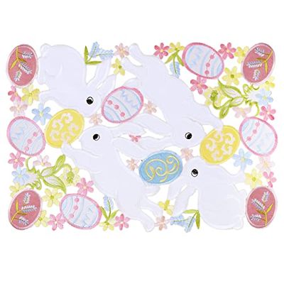 Simhomsen Lot de 4 Sets de Table brodés en Forme de Lapin et œufs colorés pour Les Vacances de Pâques ou Le Printemps (33 x 48,3 cm)