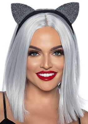 Leg Avenue 2771 02722 Glitter Cat Ear Headband Headdress, Silver, One Size
