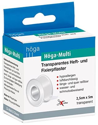 Höga - Multi, pansements transparents et de fixation - 2,5 cm x 5 m - Lot de 2 (1 paquet)