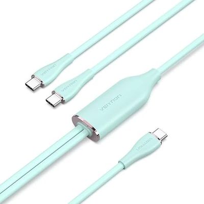Watio Wave Câble USB C/M vers 2 ports USB C/m de 1,5 m de couleur verte, idéal pour connecter des appareils avec plusieurs ports