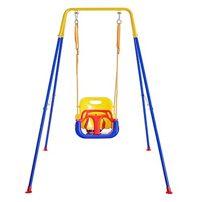 FUNLIO 3-in-1 peuterschommelset met 4 zandzakken, zware kinderschommelset, babyschommel voor binnen/buiten, opvouwbare metalen standaard en duidelijke instructie, eenvoudig te monteren en op te slaan