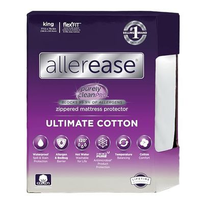 Aller-Ease Protège-Matelas, mélange de Polyester, Blanc, King Size