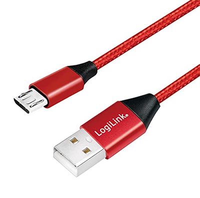 LOGILINK Cavo di collegamento USB 2.0, da USB (tipo A) a micro USB, rosso, 0,3 m