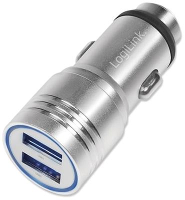 LogiLink PA0228 - Caricabatteria da auto USB a 2 vie, con martello di emergenza con carica/ricarica rapida, scarica profonda, sovraccarico e cortocircuito per smartphone, tablet, eBooks... 10,5 W