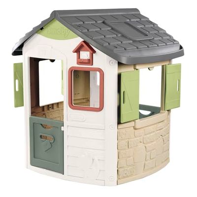 Smoby Life Casa Jura Lodge - Casa de Juegos Infantil con 2 Puertas Bajas, Ventanas con Contraventanas y Comedero para Pájaros - Material Reciclado - Resistente Rayos UV - Más de 2 años (7600810504)