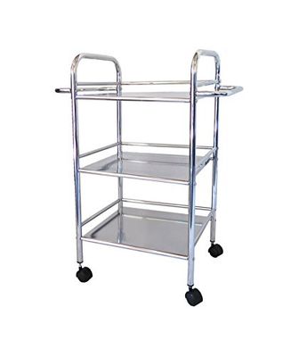 ASPECT Lucy 3-Tier Plank Trolley/Opslag Rolling Cart met 2 Handvatten, Metaal, Chroom, 58,5x32x74cm