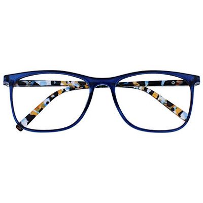 OPULIZE Arc Gafas de Lectura Montura Cuadrada Estilizada Delgada Azul Varillas Translúcidas con Dibujos Lentes Resistentes a Arañazos Bisagras de Muelle Unisex Hombre Mujer R66-3 +3.00