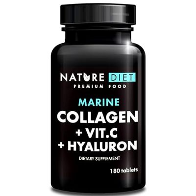 Nature Diet - Collagène marin avec acide hyaluronique et vitamine C, 180 comprimés, 500 mg | Peptane F | Collagène de poisson