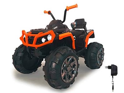 JAMARA 460449 – Ride-on Quad Protector – kraftfulla drivmotorer och 12 V batteri för lång körtid, 2-växlad turbobrytare, ultra-Gripp gummiringar på drivhjul, FM-radio, orange