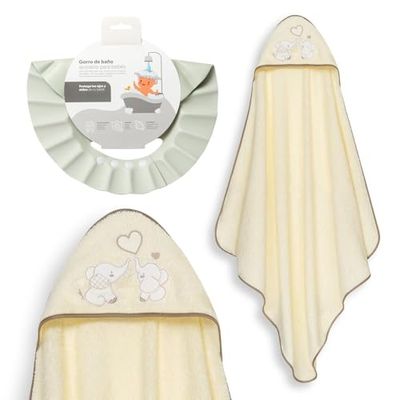 Interbaby - Mantello da bagno per bambini + cappello regolabile | Asciugamano con cappuccio 100% cotone, unisex, morbido, asciugatura rapida, ideale per neonati, neonati e bambini piccoli, design a