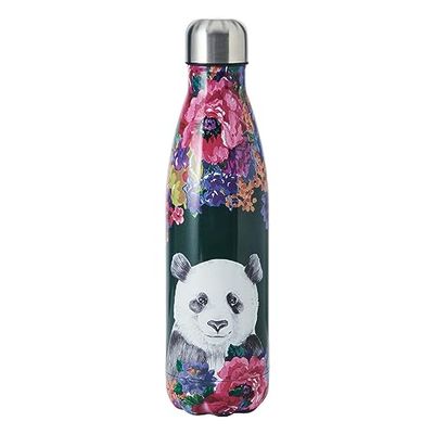 Mikasa Wild at Heart, vattenflaska, 500 ml, återanvändbar isolerad flaska i rostfritt stål med skruvlock för pendling, skola eller gym, panda tryck