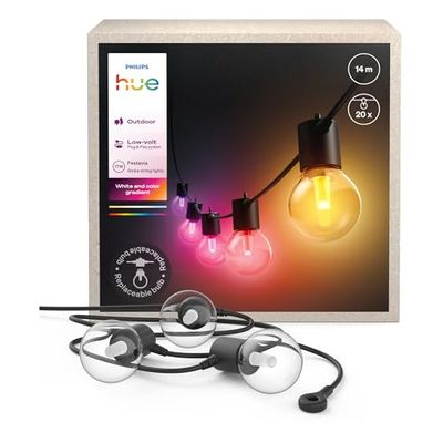 Philips Hue Festavia - Guirnaldas de luces para exterior, 14m, RGB, 20 bombillas LED, regulables, control con app Hue, funciona con Alexa, Google Assistant y Apple Home