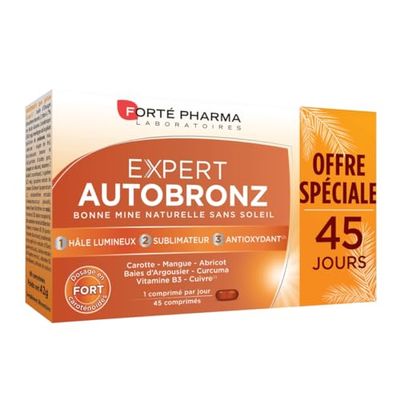 Forté Pharma - Expert AutoBronz | Complément Alimentaire à base de Carothénoïdes et Huile d'Onagre - Effet Bonne Mine | 45 comprimés