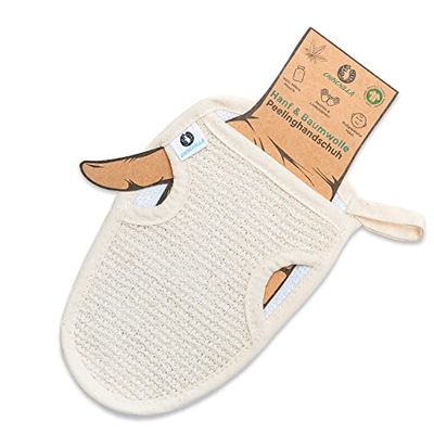 Chinchilla® Gant exfoliant en coton biologique certifié et chanvre | Nettoyage doux pour le corps et le visage | Éponge de douche pour gommage et gommage corporel | 1 pack