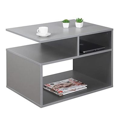 RICOO Stolik kawowy z miejscem do przechowywania 69 x 50 x 50 cm, drewniany stolik kawowy, stolik do salonu, szary – WM095-PL, stół do salonu, stolik kawowy, mały stolik kawowy
