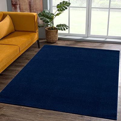 SANAT Tapis de Salon, à Poils Courts, Couleur Unie, Moderne, pour Chambre à Coucher, étude, Bureau, Couloir, Chambre d'enfant et Cuisine, Bleu Marine, 120 x 170 cm