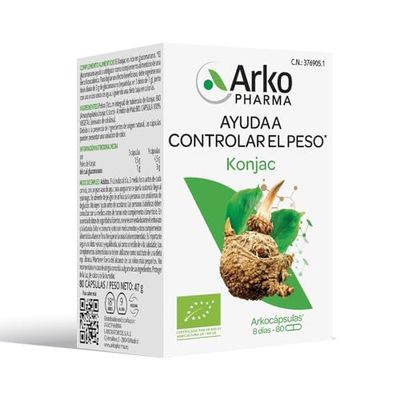 Arkopharma Arkocápsulas Glucomanano BIO 80 Cápsulas, Ayuda a Adelgazar con una Dieta Baja en Calorías, Vegano Complemento Alimenticio