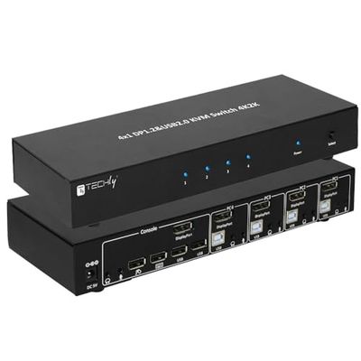 TECHLY 101935 KVM-switch DisplayPort 1.2 en USB 2.0, 4 poorten met hub en audio, zwart