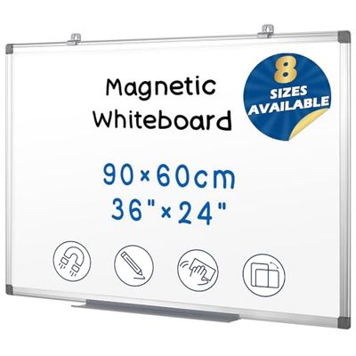 Swansea Pizarra Blanca, 90 x 60 cm, Pizarras Magnética, Montaje en Pared, Marco de Aluminio, Whiteboard para Oficina, Escuela, Hogar