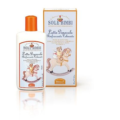 Helan, Sole Bimbi, Leche After Sun Niños, Crema Hidratante Corporal y Facial con Áloe Vera, Crema Después del Sol con Flores de Caléndula y Manzanilla, Aceite de Jojoba, de Oliva y Vitamina E - 200 ml