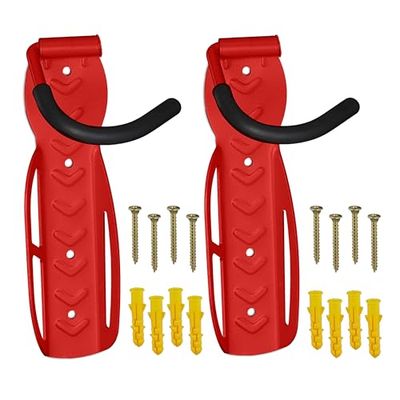 Relaxdays muurbeugel fiets, set van 2, draagvermogen tot 25 kg, verticaal, fiets ophangsysteem, garage, schuur, rood