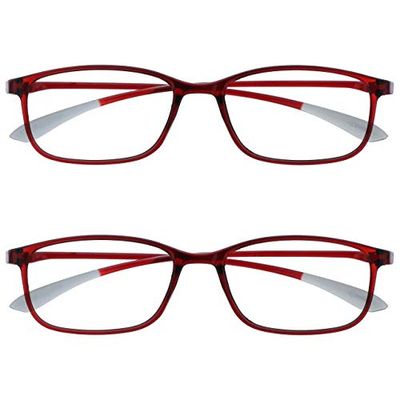 OPULIZE Ice Gafas de Lectura Pack de 2 Diseño Elegante Rojo Puntas Grises Lentes Resistentes a Arañazos Montura Ultra Ligera para Usar sin Fatiga por Largos Periodos Unisex Hombre Mujer RR61-Z +3.00