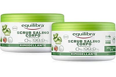 Equilibra Corpo, Scrub Salino remodelant, Scrub Corps exfoliant avec Aloe Vera, Lissage et Nutre la Cuir, Mélange de Sels Marins à Action Anti-eau, Huiles Naturels et extraits légumes, 2 pièces de 600 g