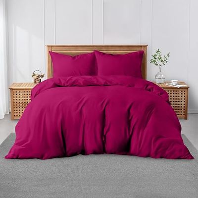 GC GAVENO CAVAILIA Polycotton Plain Dyed Duvet Single Size, Supersoft Breathable Bedding & Linen, Washable Comforter Quilt Covers, Polyester-Cotton, Fuchsia, Super King