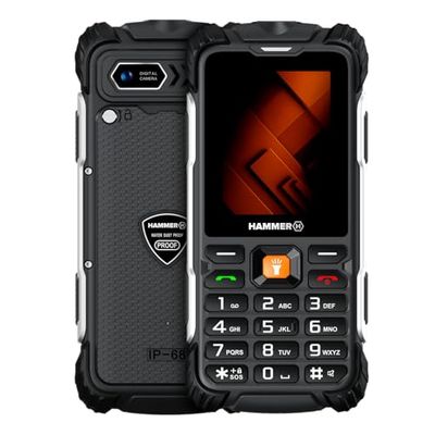 Hammer H Forge LTE Outdoor Mobile Phone without Contract, 3000 mAh Battery, 32 GB, 2.4 Inch IPS Display, Large Buttons, Torch, 2 MP Camera, FM Radio, USB-C, Dual SIM, IP68/MIL-STD-810H, Black