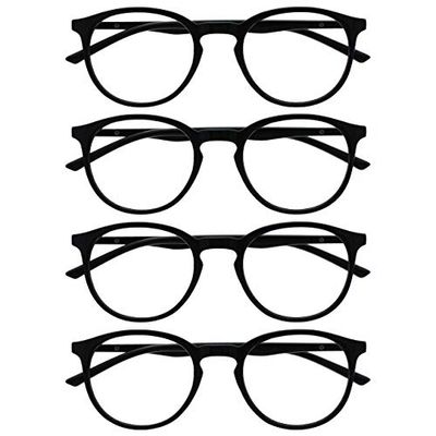 OPULIZE Met 4 Pacco Nero Occhiali Da Lettura Grande Giro Uomo Donna Cerniere Molla RRRR60-1 +1,00