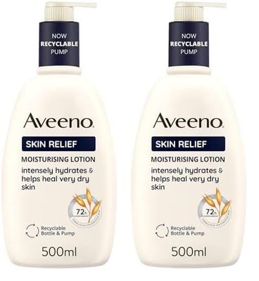 Aveeno Skin Relief Moisturising Lotion (2x 500ml), Body Lotion for Very Dry and Irritable Skin, Soothes Skin from Day 1, Label and Packaging May Vary